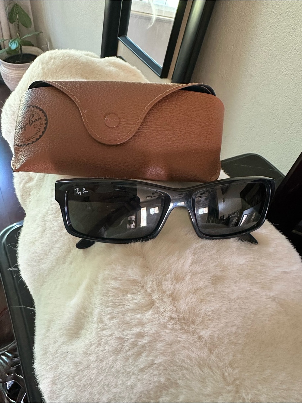 Ray-Ban Black Sunglasses with Brown Leather Case